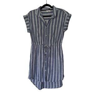 Japna Blue White Striped Button Down Shirtdress‎ Cotton Blend Size L